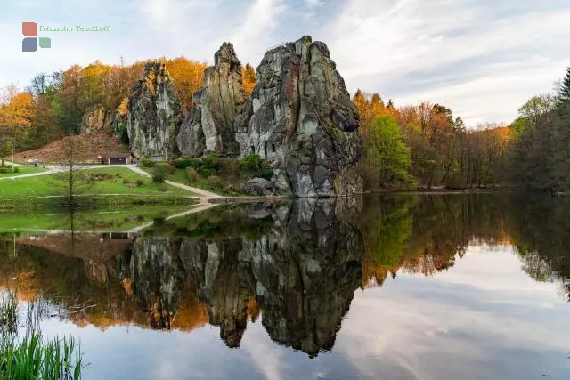 The Externsteine are reflected in the Wiembecke pond