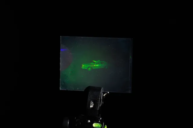 White light hologram of a model car from different viewing angles