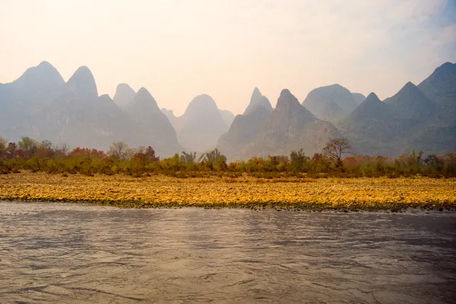 The karst landscapes on the Li River near Guilin