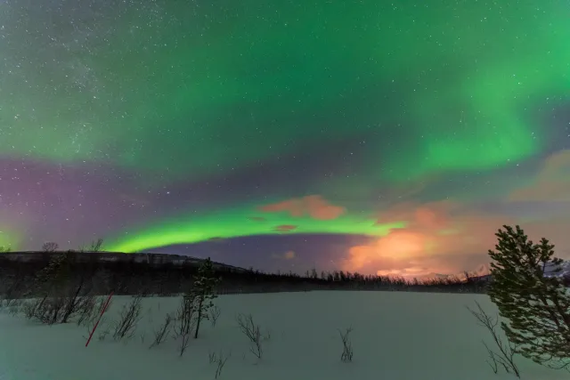 Northern lights in the Lyngenfjord Alps at the seventieth latitude