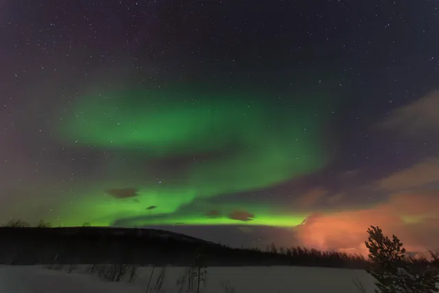 Northern lights in the Lyngenfjord Alps at the seventieth latitude