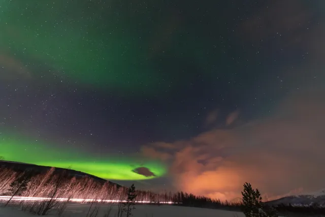 Northern lights in the Lyngenfjord Alps at the seventieth latitude