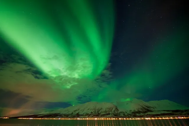 Aurora over the Lyngenfjord Alps