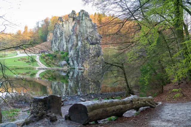 The Externsteine are reflected in the Wiembecke pond