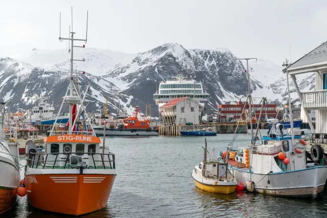 Im Hintergrund die Trollfjorden der Hurtigroute