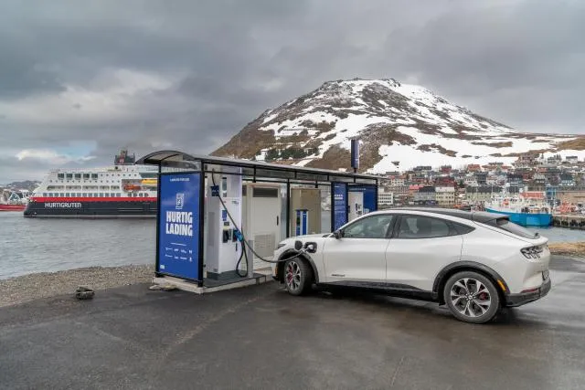 Hurtig Lading in Honningsvåg, last fast charging station before the North Cape in Norway